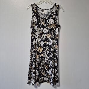 Kim Rogers Sleeveless Dress Black White Floral A-line Petite Medium